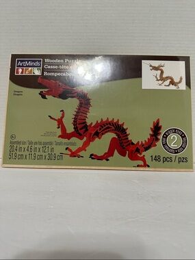 ArtMinds Red Wooden Dragon Puzzle 3D 148 Piece Kids Craft Kit